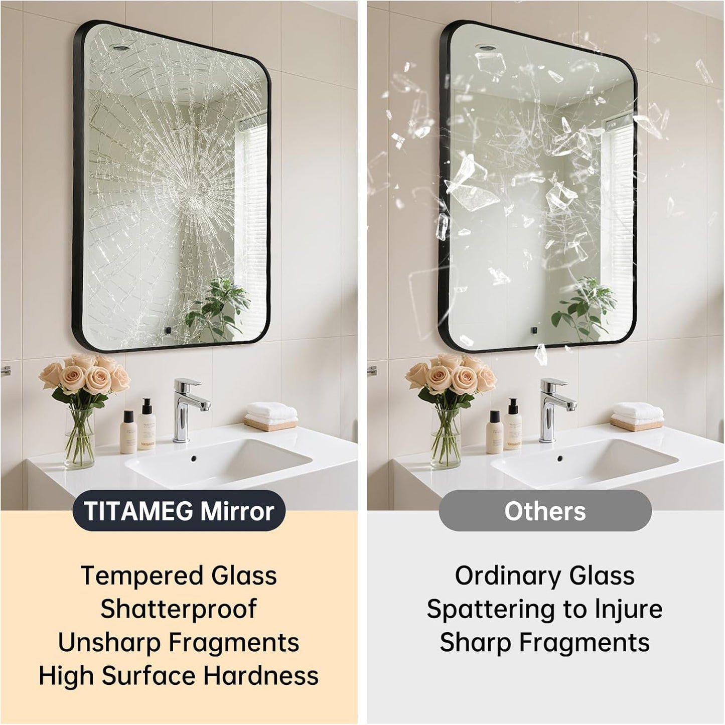 20x28 Inch Bathroom Mirror - Matte Black Framed Rectangle with Rounded Corner, Aluminum Alloy Framed Brushed Wall Mirror for Bedroom or Living Room, Vertical or Horizontal