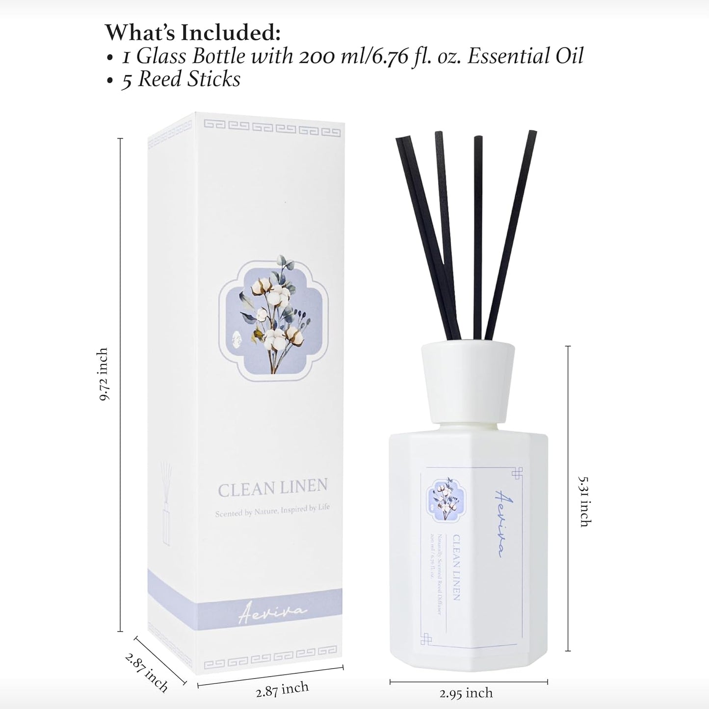 Reed Diffuser Set, 6.7 oz Clean Linen Scented Reed Diffusers for Home with Sticks, Home Fragrance Oil Scent Diffuser for Bathroom, Decor & Gift