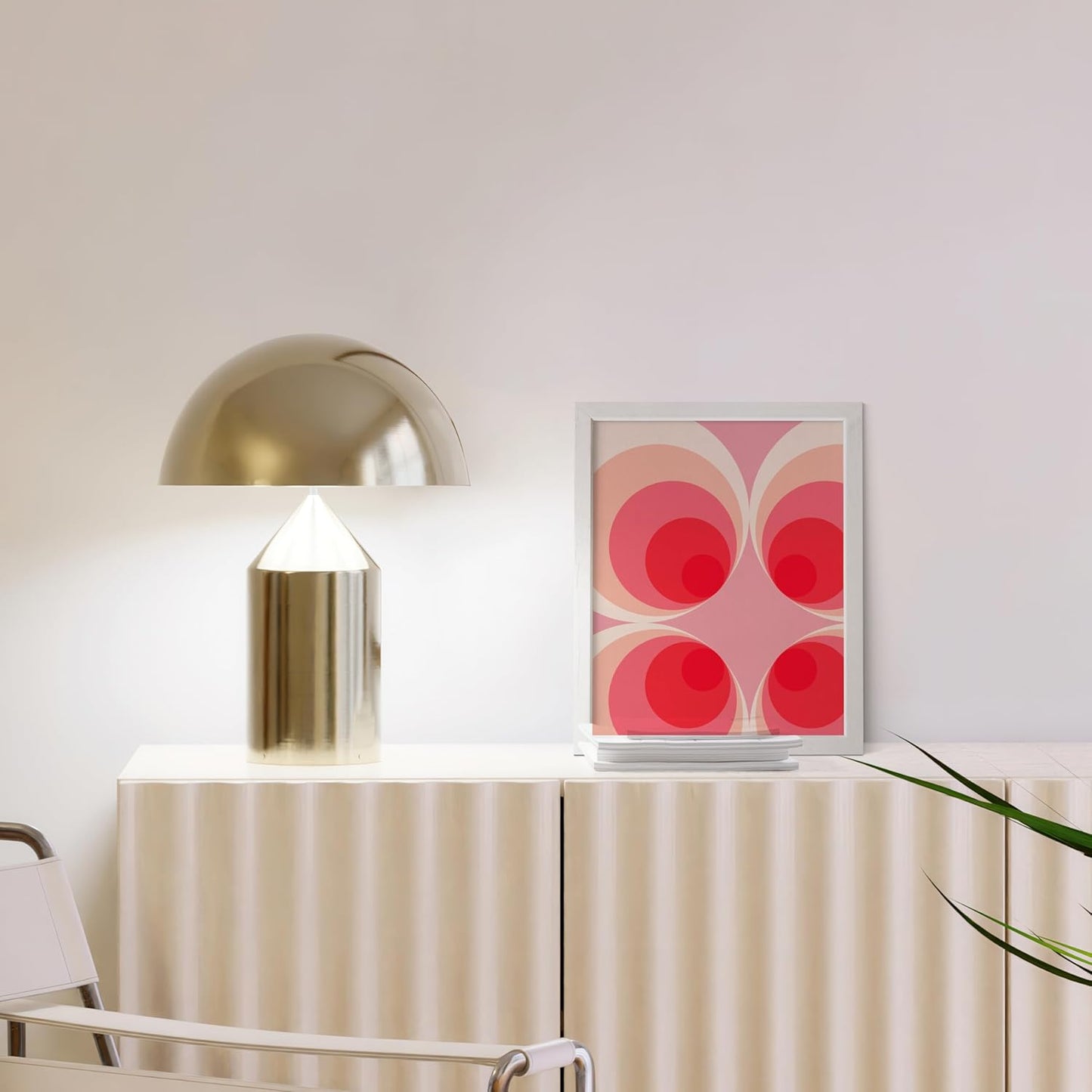 HAUS AND HUES Colorful Abstract Wall Art - Minimalist Retro Picture for Living Room Decor, Red and Pink Modern Wall Art Painting (Pink Mod, White Frame, 8x10)