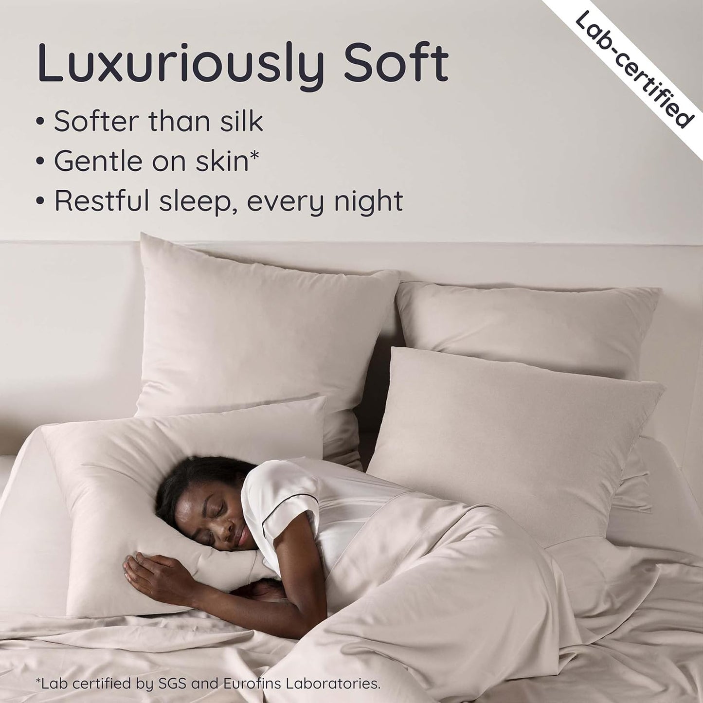 Bambaw 100% Viscose Derived from Bamboo Sheets Queen Size Set – 6pcs Cooling Queen Sheet Set, Deep Pocket Fits Up to 16'' with Elastic Corner Straps, Soft Sheets (Sand)