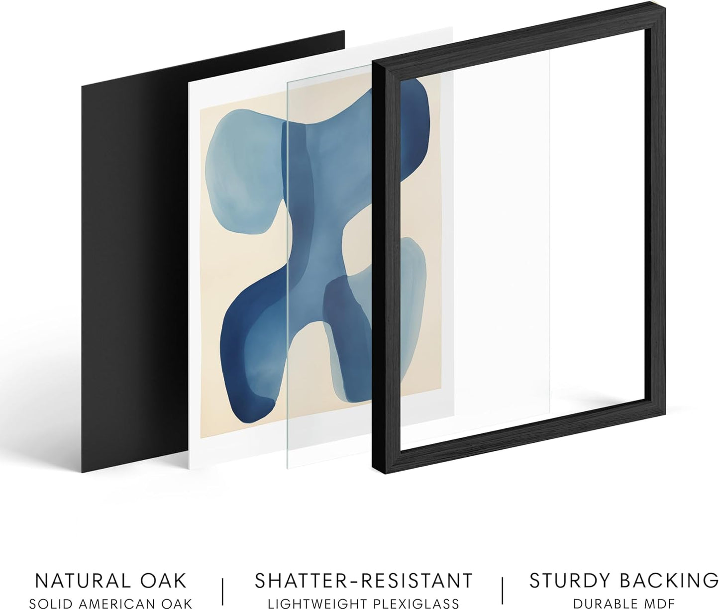 HAUS AND HUES Modern Abstract Wall Art - Blue and Green Living Room Art, Modern Artwork for Walls, Minimalist Picture for Living Room(Blue Shapes, Black Frame, 16x20)