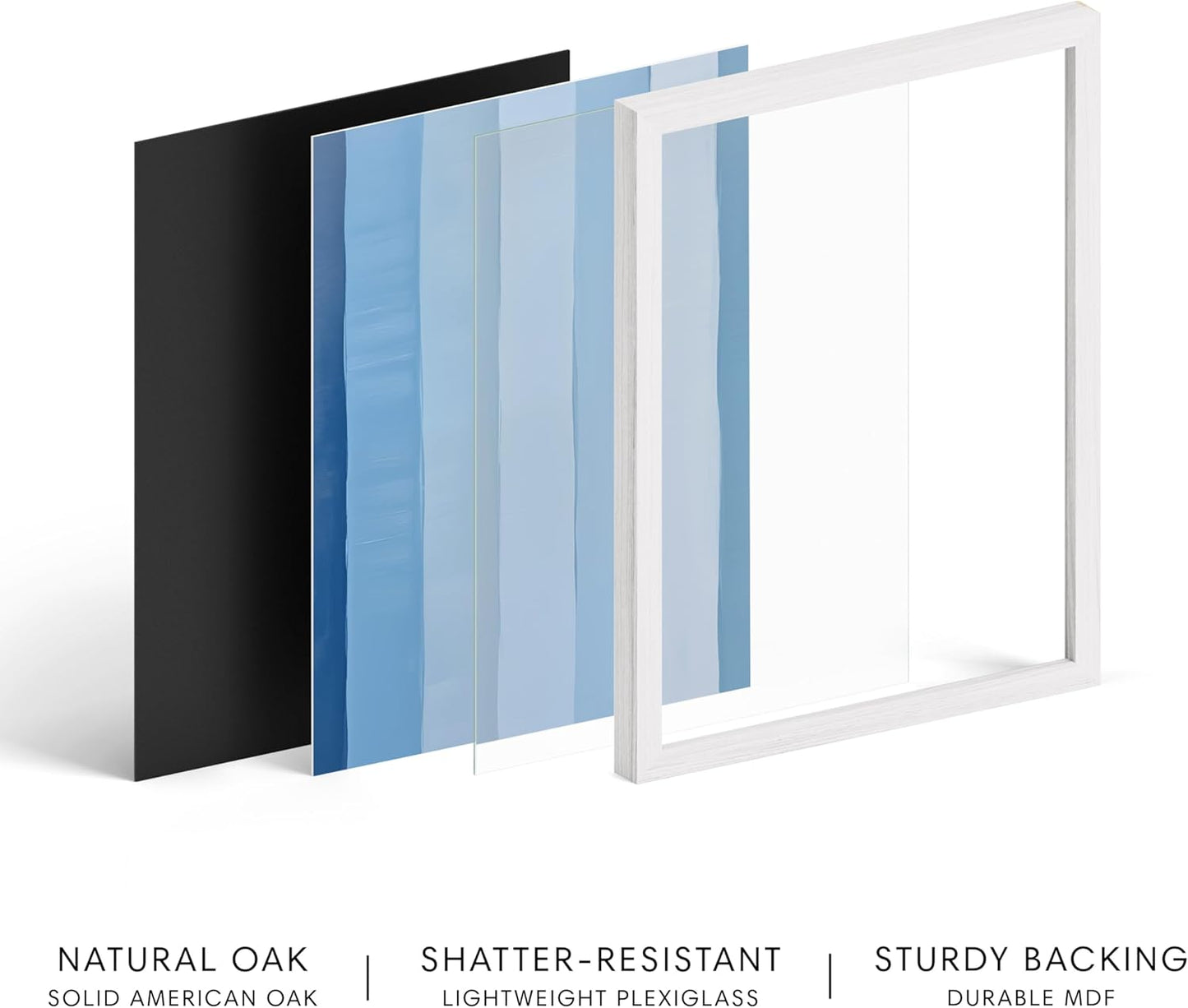 HAUS AND HUES Modern Abstract Wall Art - Blue and Green Living Room Art, Modern Artwork for Walls, Minimalist Picture for Living Room(Painted Stripes, White Frame, 24x36)