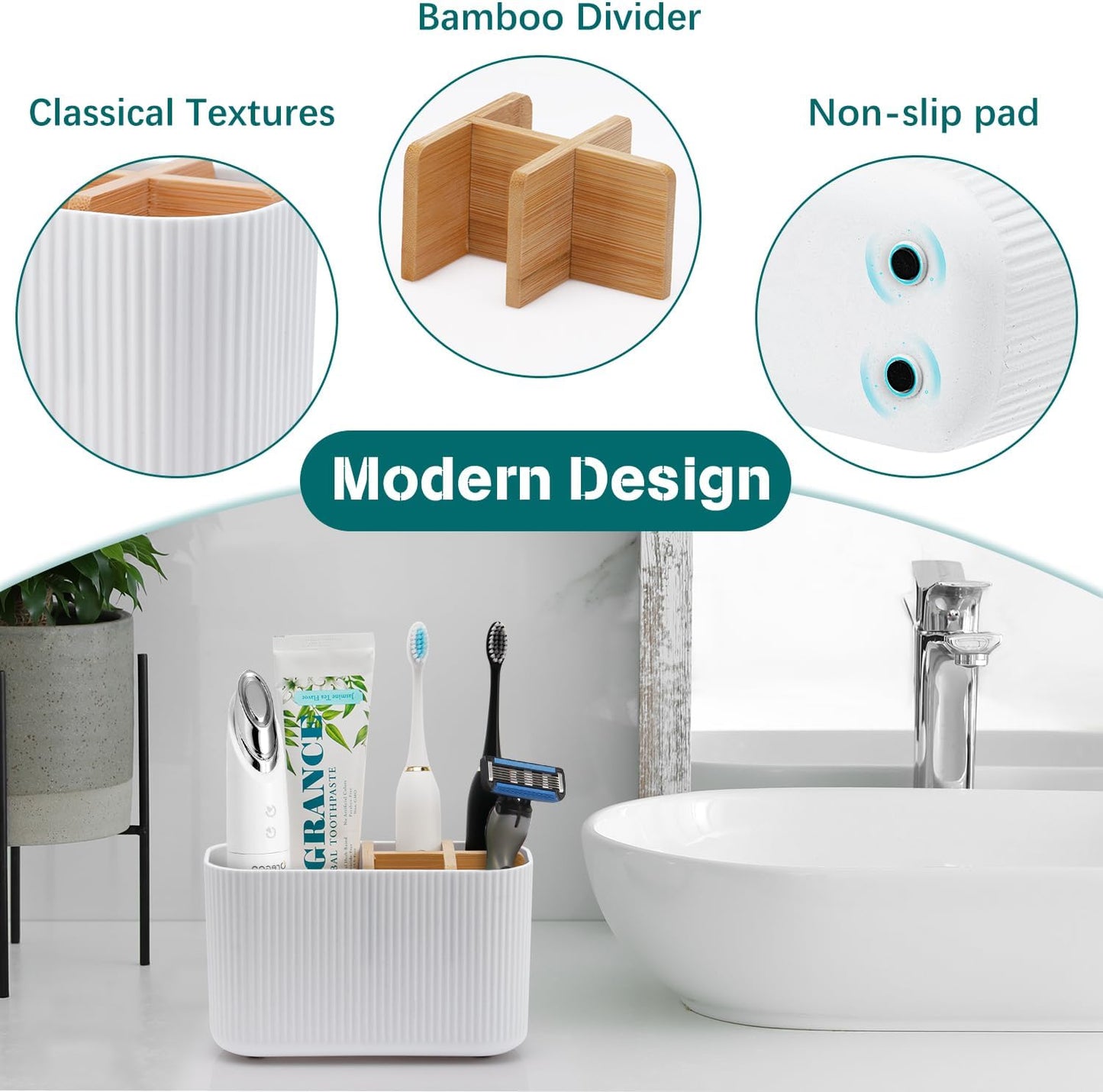 White Toothbrush Holder - Bamboo Toothbrush Holders for Bathrooms Electric Toothbrush Holder Organizer Kids Toothbrush Holders for Bathrooms Countertop