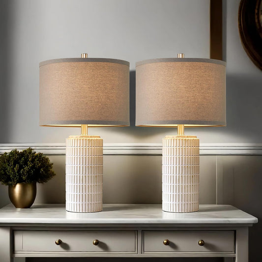 23" Set of 2 Ceramic Table Lamps, Farmhouse Bedside Lamp for Bedroom Living Room Nightstand Entryway, Side Table Lamps Modern Desk Lamp, 2 LED Bulbs Included (Gray)