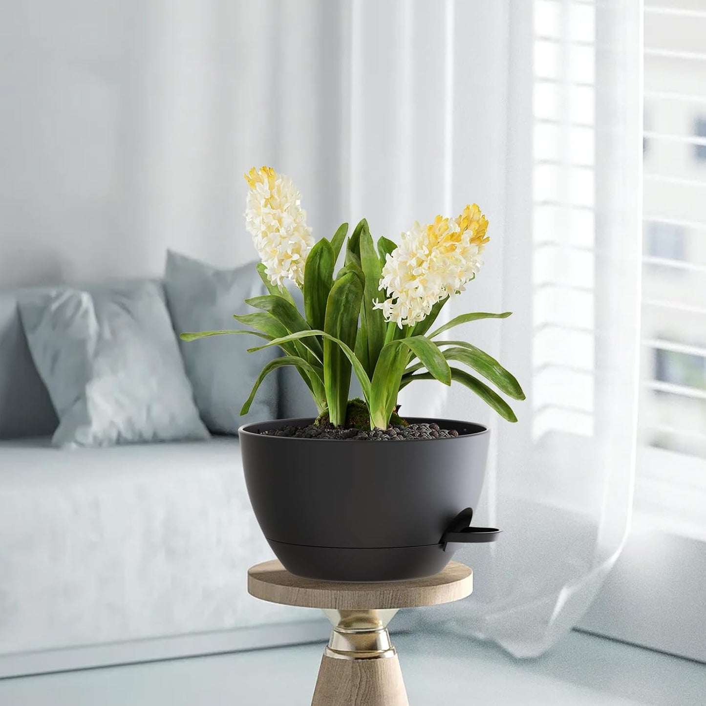 10 Inch Hanging Baskets 2 PC with Chains, Self-Watering Hanging Planters for Indoor Outdoor Plants, Plastic Hanging Flower Pots,Black