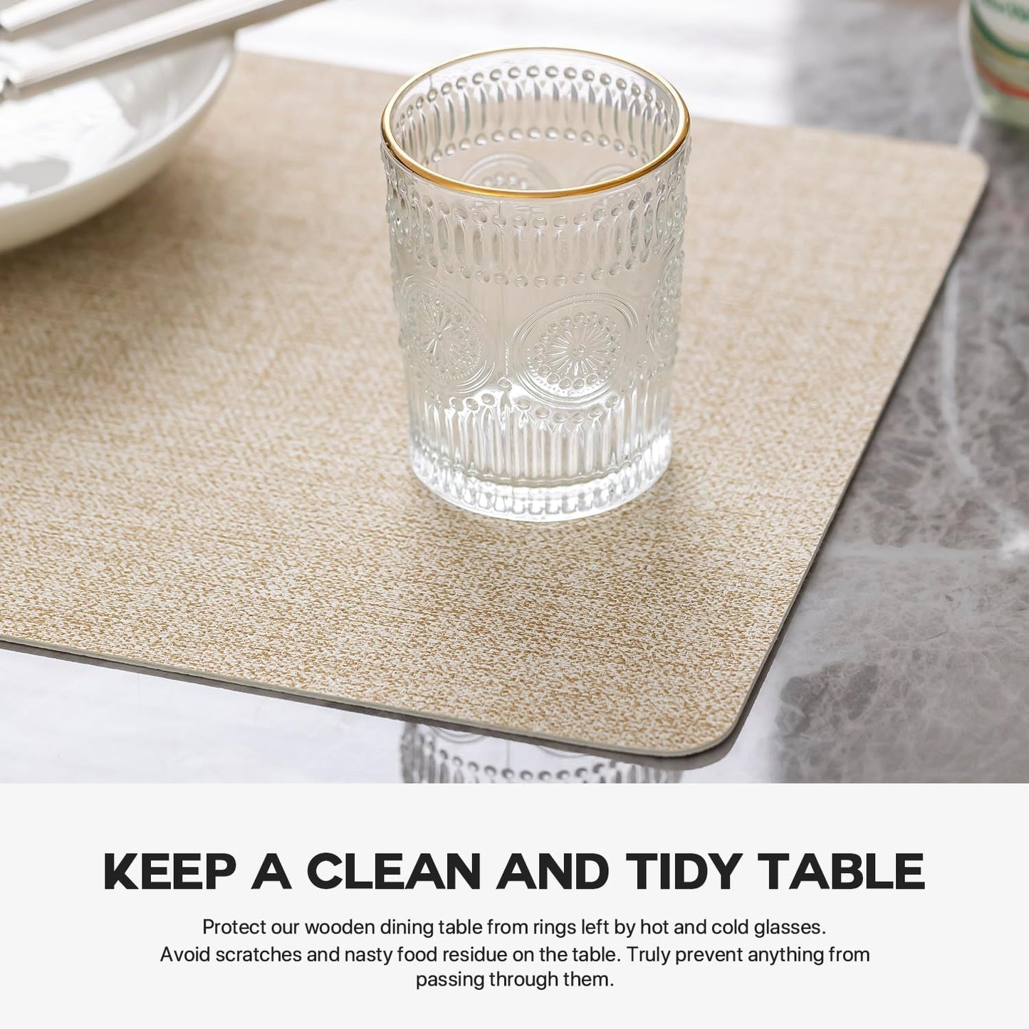 Faux Leather Placemats Set of 6 Vinyl Washable Wipeable Table Mats for Kitchen Dining Table Heat Resistant Waterproof Modern Indoor/Outdoor Placemats Non-Slip Easy Clean Place Mats (Beige)