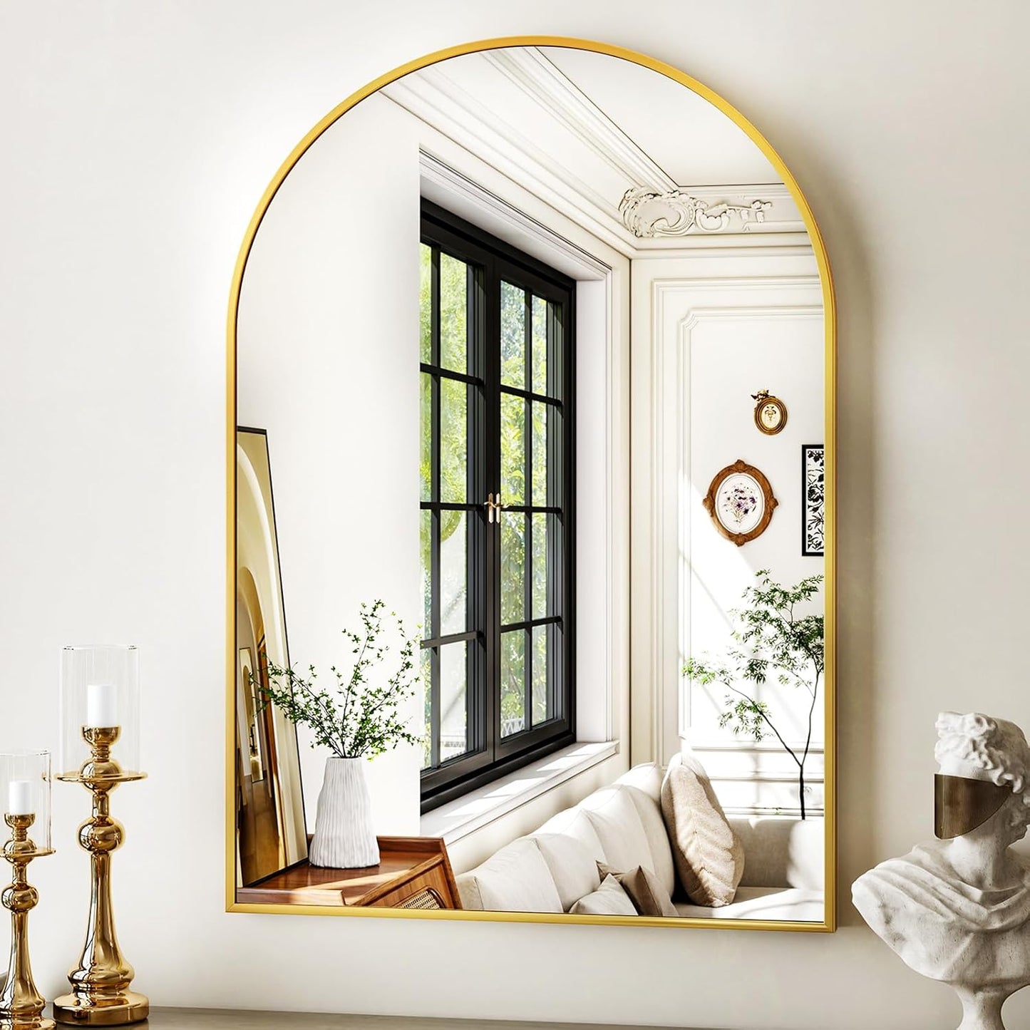 26"x38" Arched Wall Mirror for Bathroom, Gold Vanity Mirror for Bedroom, Living Room, Entryway, Decorative Hanging Mirror for Wall