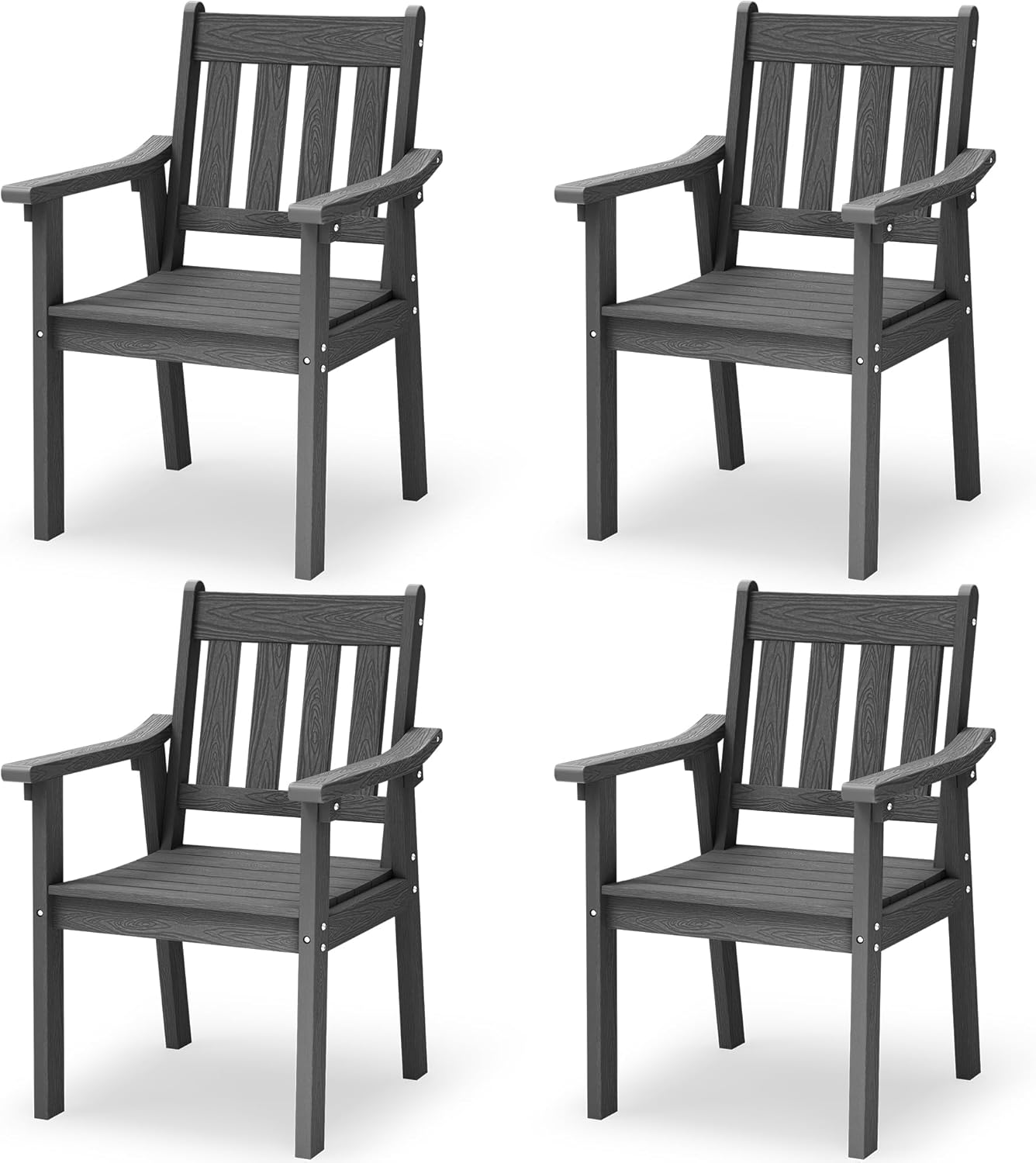 YEFU Patio Dining Chairs Set of 4: All Weather Outdoor Dining Chairs with Wide Curved Seat and Backrest - Outdoor Furniture Plastic for Outside Backyard/Garden/Porch/Deck 350lbs Capacity Grey