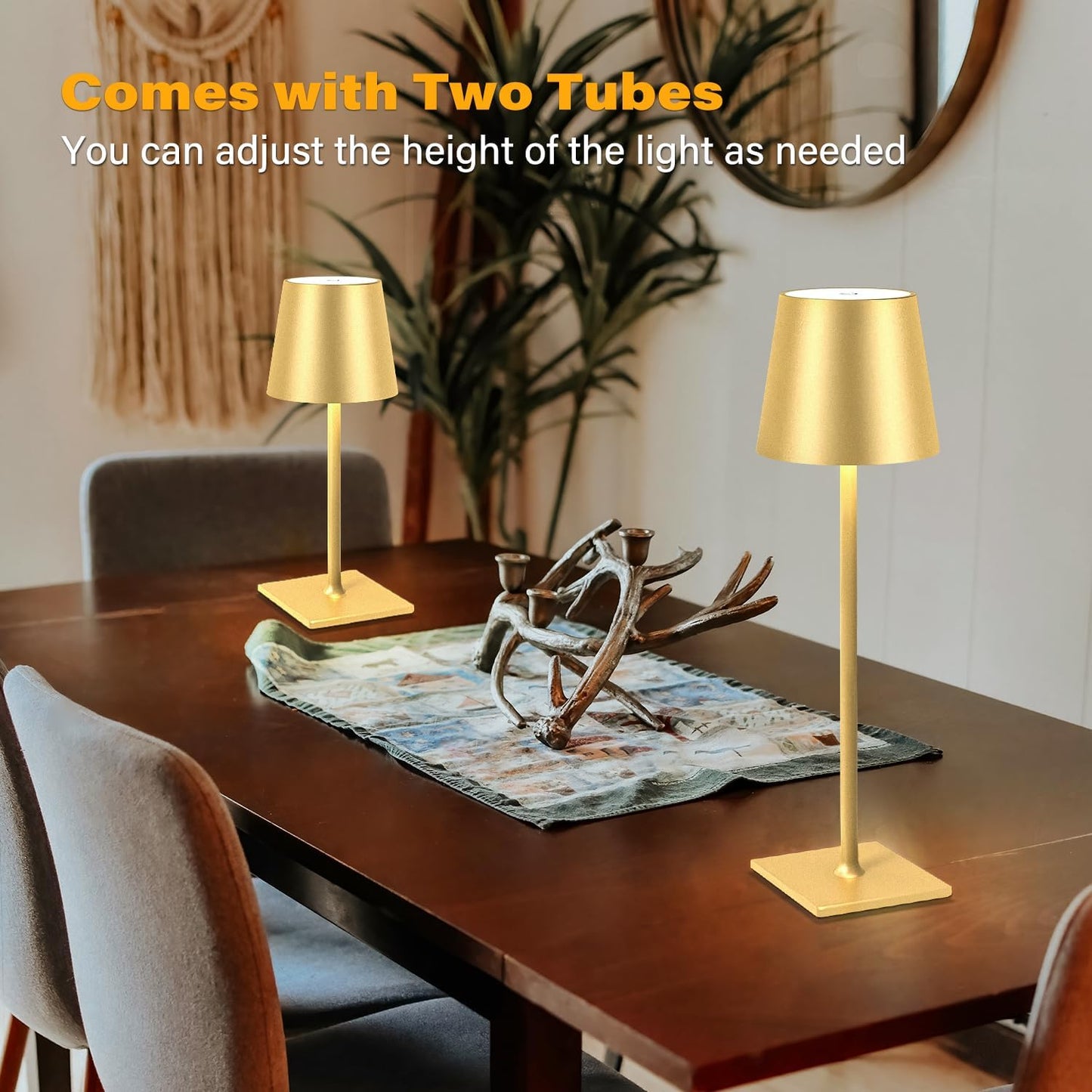 2 Pack Cordless Table Lamps, 3 Colors Stepless Dimming, 5000mAh Rechargeable Battery LED Desk Lamp for Bedroom/Couple Dinner/Desk/Cafe/Dining Room/Terrace