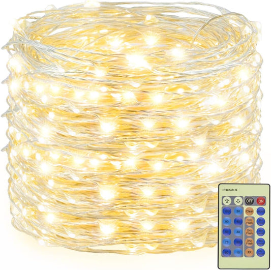 Decute 300LED Christmas Tree String Lights 99FT Silver Wire Warm White Dimmable with Remote Control, UL Cerficated Plug in Fairy Lights Decorative for Party Wedding Indoor Outdoor