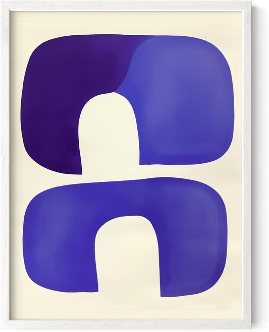 HAUS AND HUES Modern Abstract Wall Art - Blue and Green Living Room Art, Modern Artwork for Walls, Minimalist Picture for Living Room(Blue Tribal Shapes, White Frame, 12x16)