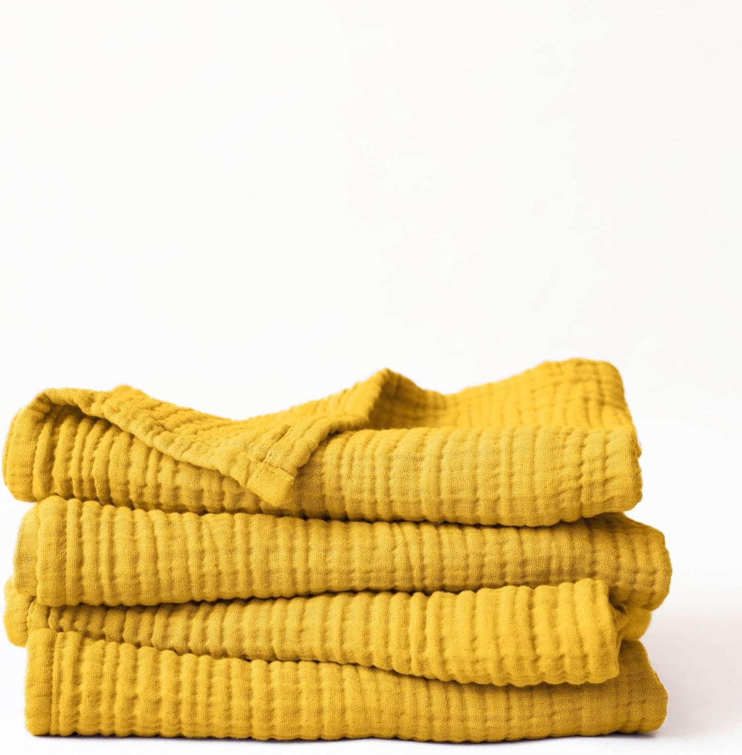 Muslin Hand Towels Pack of 4, Luxury 100% Turkish Cotton Thin Soft Quick-Dry Lint-Free Large Size Bath Hand Bathroom Towel Sets (Mustard, Pack of 4 Hand Towels)