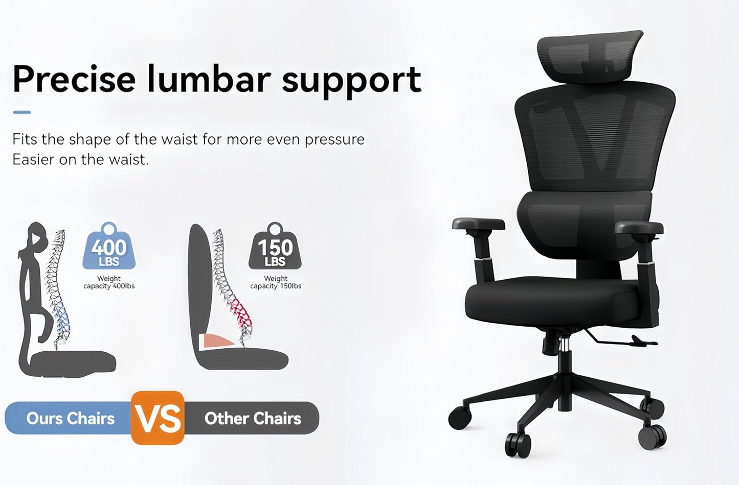 Ergonomic Office Chair, high-Back Office Chair, Black mesh Office Chairs, 3D armrest, Adjustable headrest, Tilt Function,The Most Comfortable Office Chairs