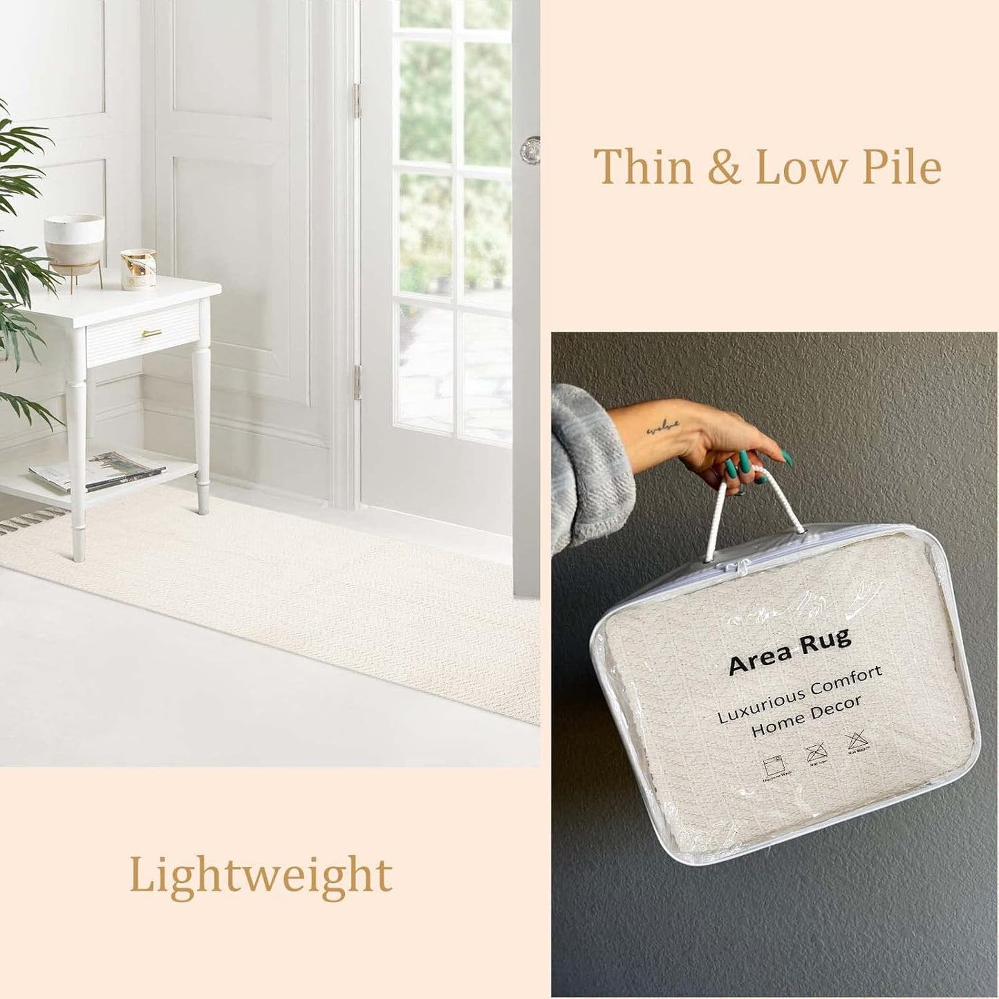 Lahome Boho Bathroom Rugs, Small 2x3 Door Mat Indoor Lightweight Entryway Rug Washable Cotton Area Rug with Tassels, Farmhouse Non Shedding Beige Throw Rug Low Pile Carpet for Kitchen Laundry