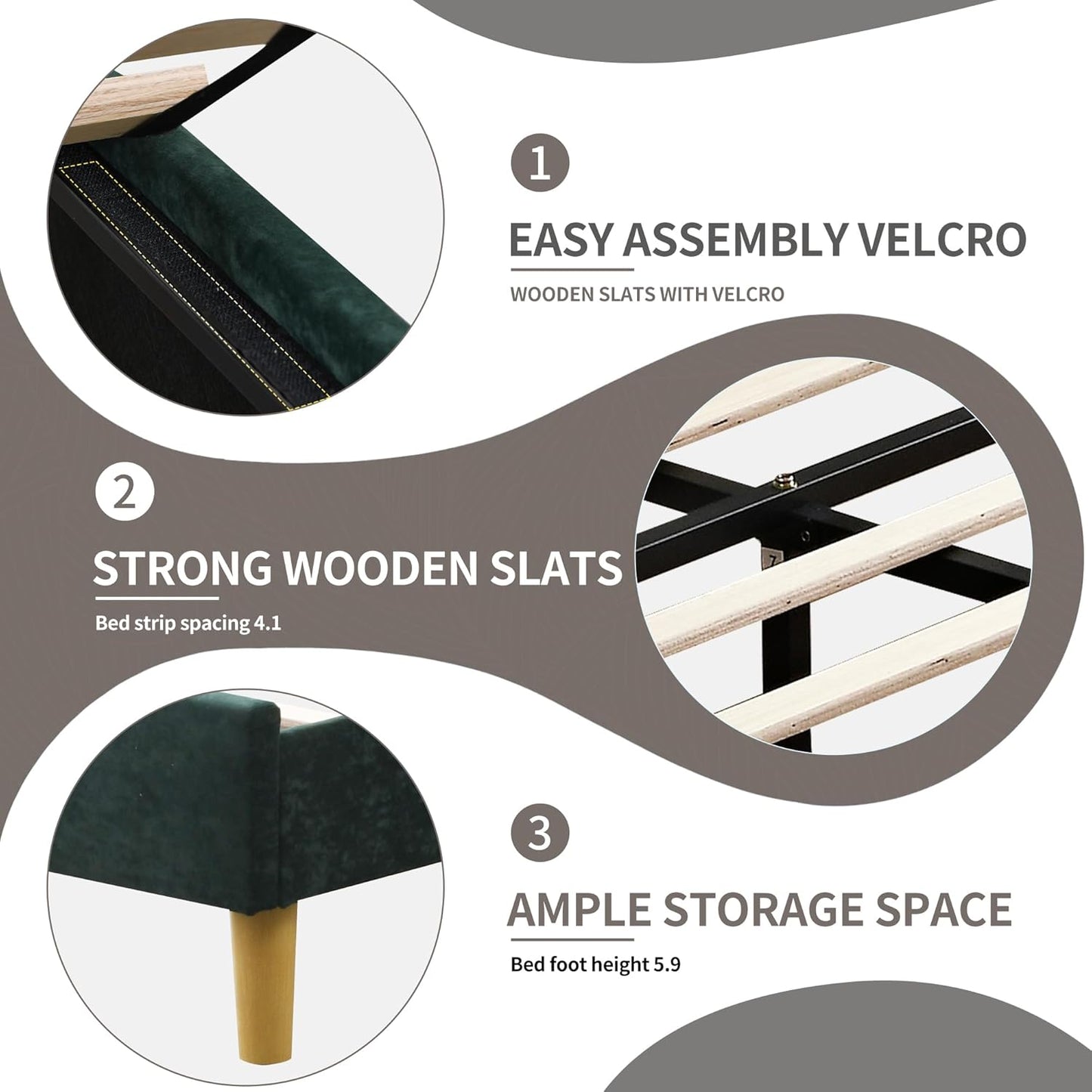 YUHUASHI upholstered Platform Bed Frame/Queen Bed Frame/Modern Geometric Double-Wing Design headboard/Velvet Fabric/Easy to Assemble no Noise (Ink Green, Queen (U.S. Standard))