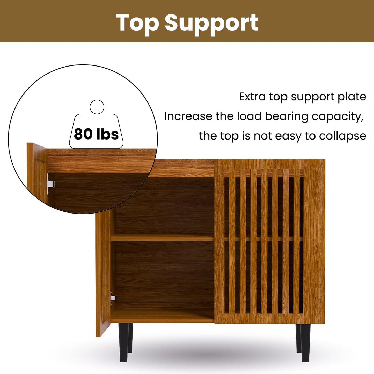 CHUWELL Farmhouse TV Stand, 78.7" Storage Cabinet with 5 DIY Doors and Adjustable Shelf, Sideboard Coffee Bar Cabinet with Solid Wood Feet for Kitchen,Dining Room,Living Room,Brown