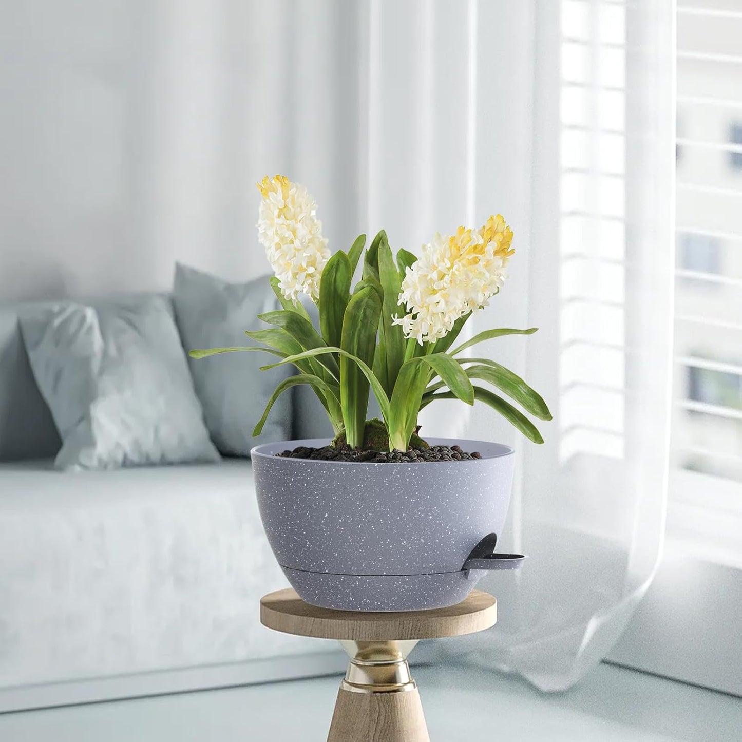 10 Inch Hanging Baskets 2 PC with Chains, Self-Watering Hanging Planters for Indoor Outdoor Plants, Plastic Hanging Flower Pots,Speckled Grey