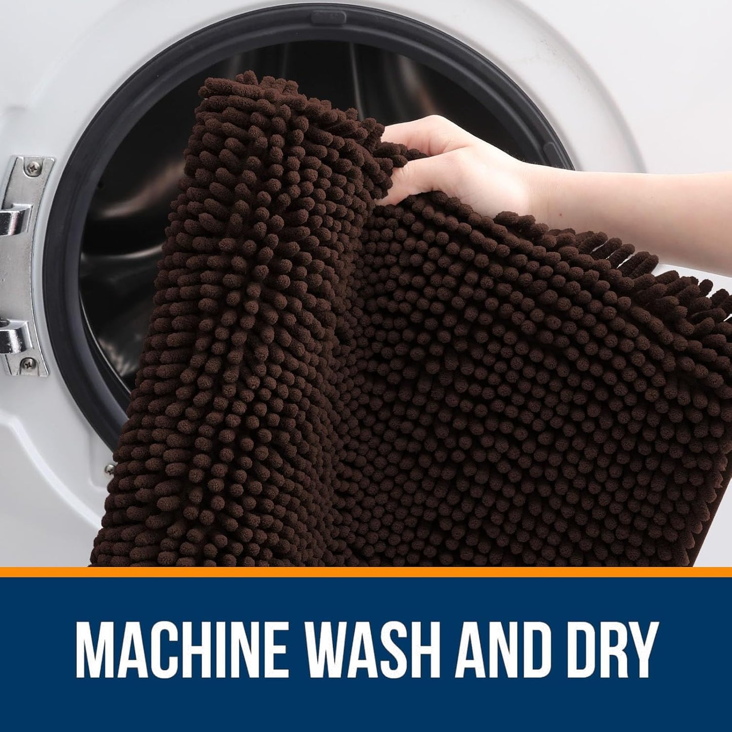 OLANLY Bathroom Rugs Sets 3 Piece, Soft Absorbent Chenille Bath Mats and U-Shaped Contour Toilet Rug, Quick Dry, Home Decor Accessories, Bath Mat Set for Bathroom (47"x20"+24"x16"+24"x20", Brown)