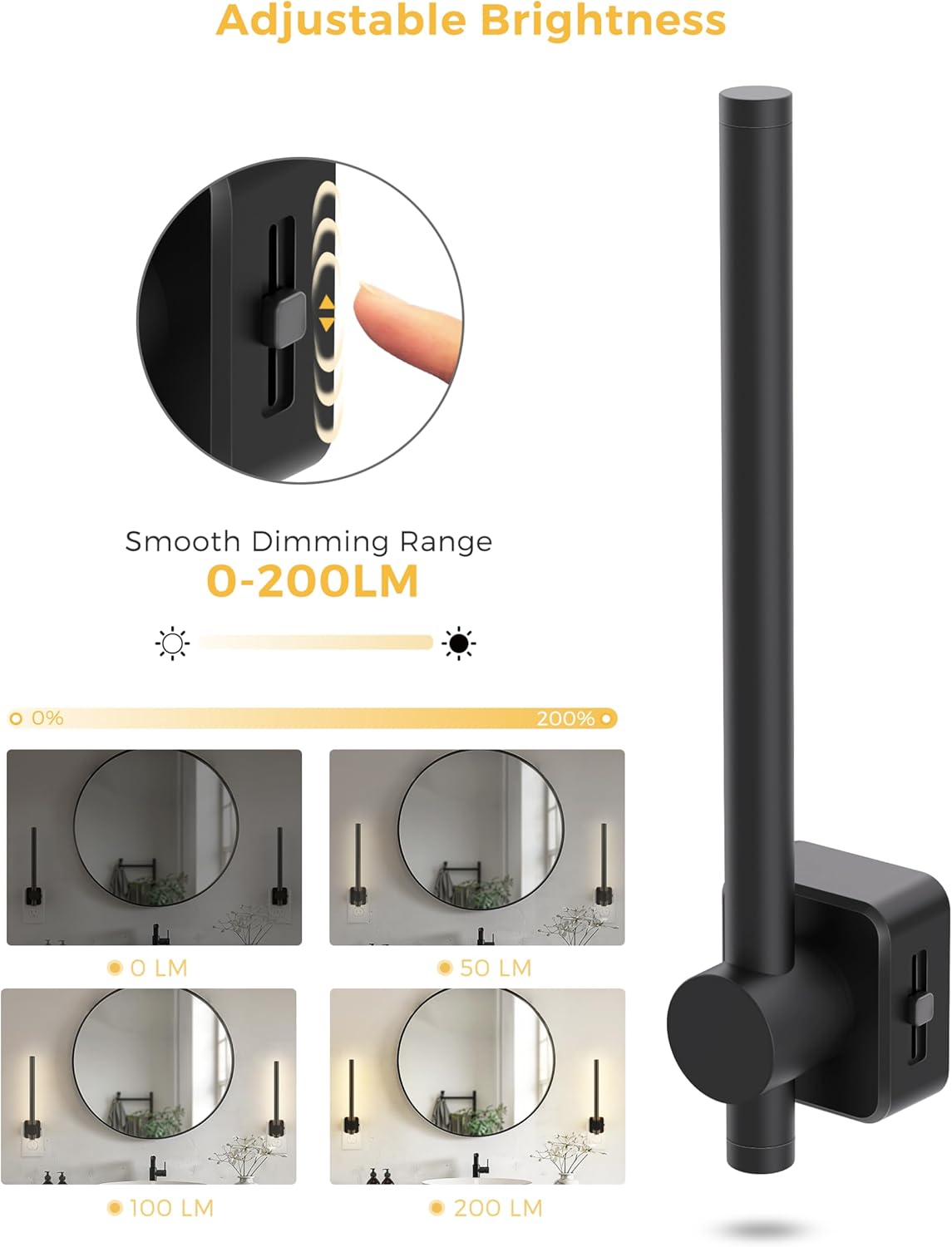 L LOHAS LED Night Light, 2 Pack Dimmable Night Lights Plug into Wall 0-200LM, Dusk to Dawn Sensor, 2W Bathroom Night Lights, Daylight 5000K, Modern Black Plug in Nightlight for Mirror Restroom