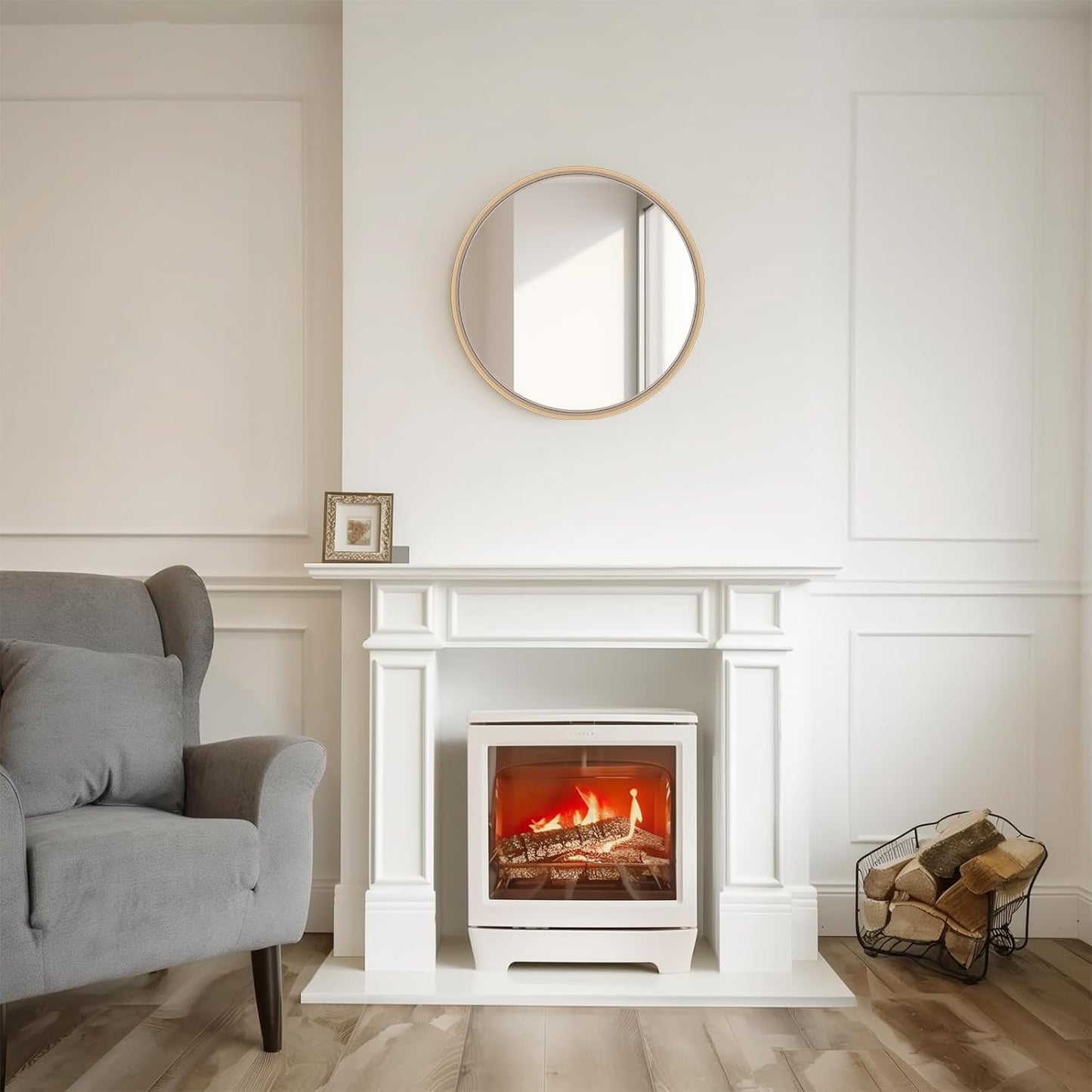 WallBeyond Round Wood Mirror 24 inch Circle Wall Mirror for Bathroom Round Wall Mirror for Wall Decor, Vanity, Entryway Living Room (Natural)