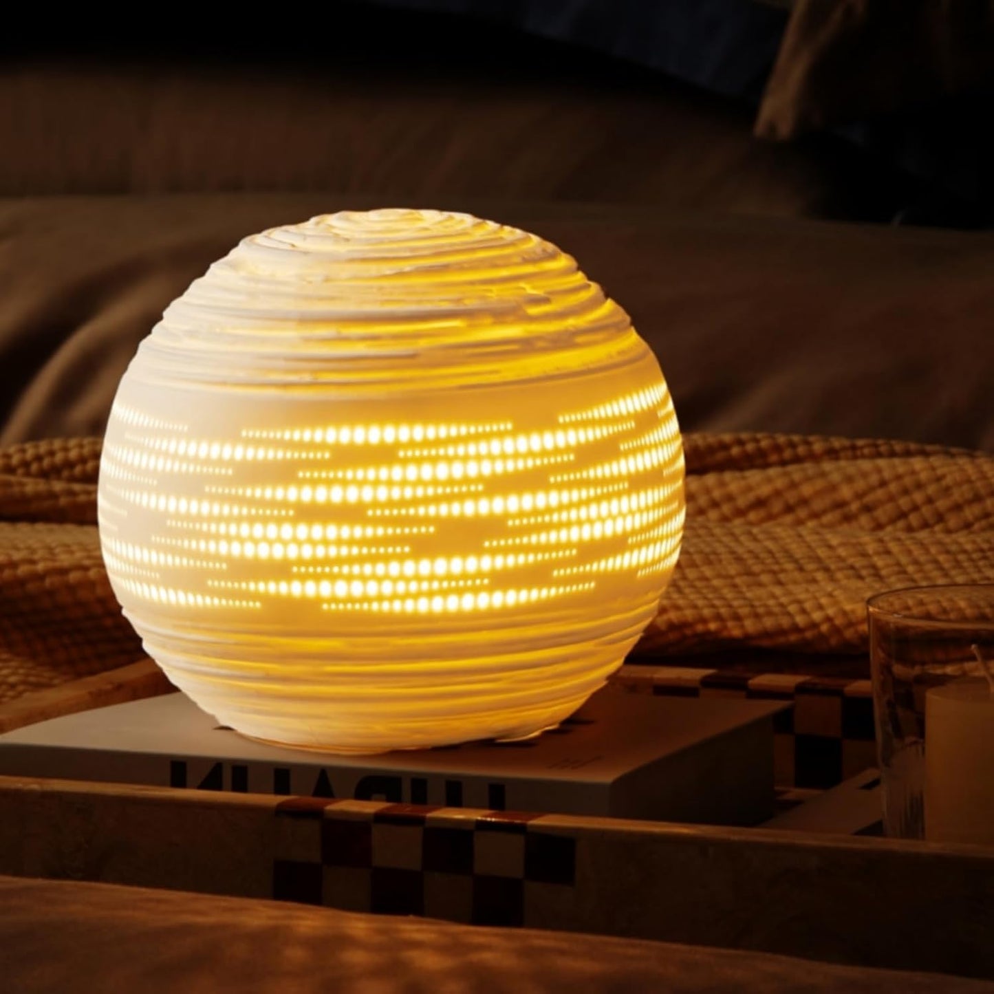 RONDURE 8.7" Modern Ceramic Table Lamp, Modern Bedside Lamps for Bedroom, Living Room and Nightstand, White Translucent Ceramic Shade, Warm Ambient Lighting, Home Decor