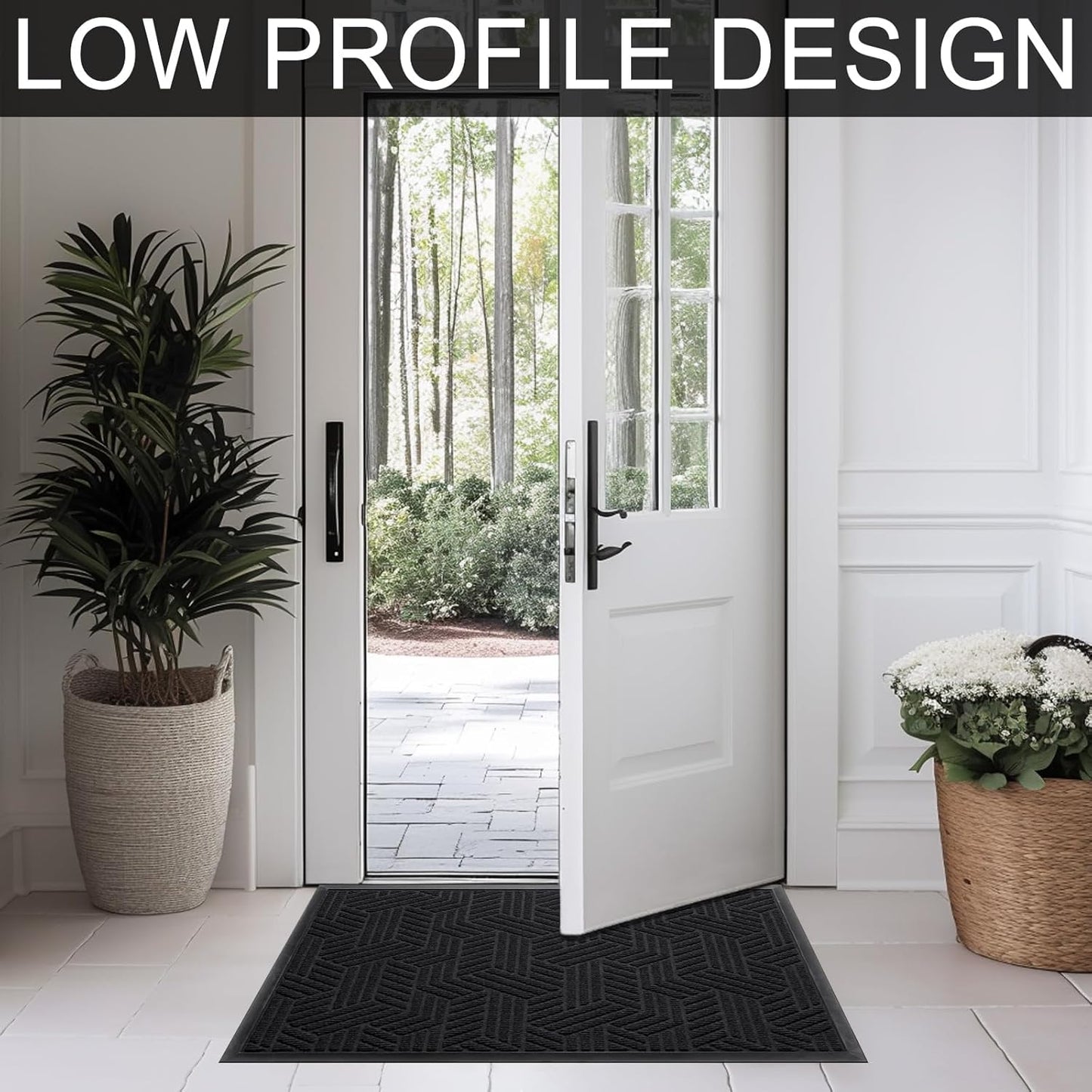 Front Door Mat 36"x24" Indoors Outdoors Welcome Mats, Waterproof Non-Slip Rubber Backing Heavy Duty Doormat Outside Entrance, Low Profile Entryway Rugs Floor Mat for Patio, Pattern B Black