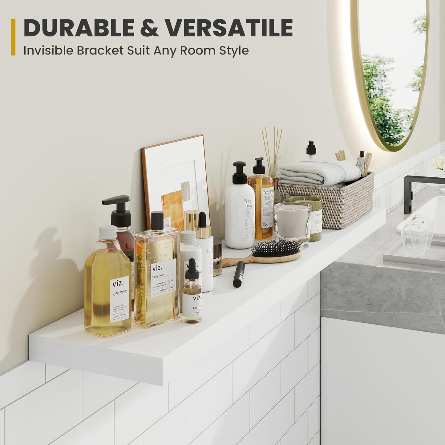 40 Inch Floating Shelves, 9.3" Deep Floating Shelf Wall Mounted, 40" Wall Shelves, Rustic Deep Bookshelf, Large Display Shelves & Storage Shelves for Bedroom, Living Room, White, Set of 2