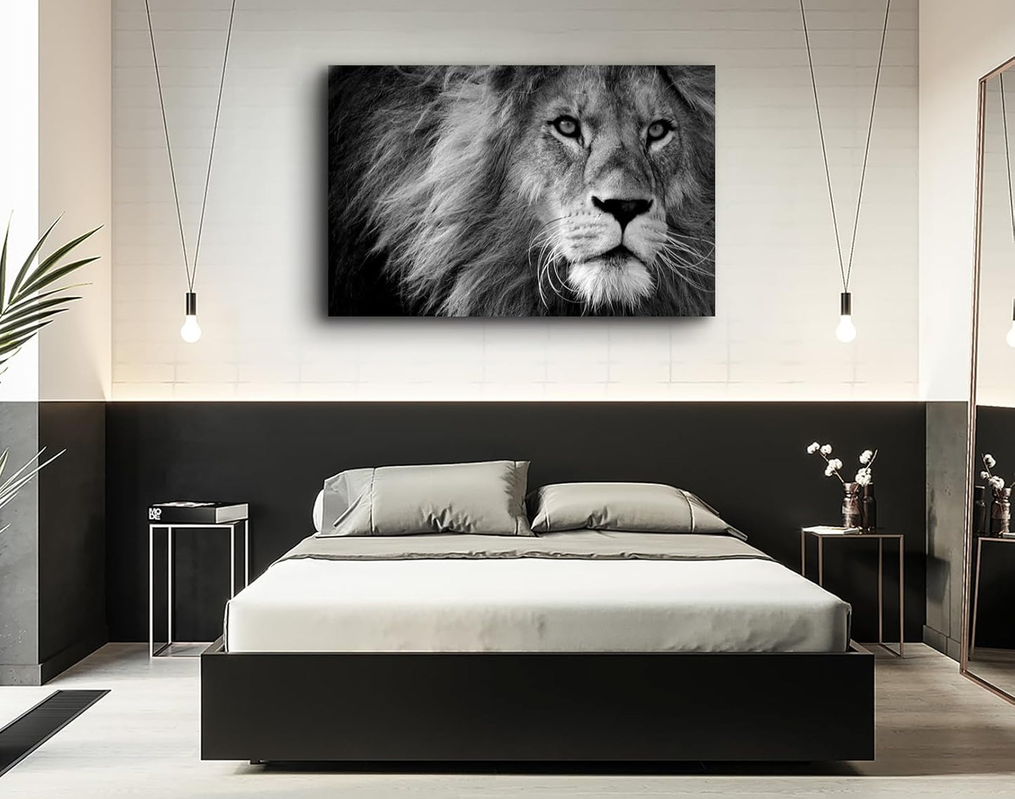 Baisuart D0169 Modern Giclee Canvas Prints Wall Art Stretched Artwork Black and White Lion Pictures to Photo Paintings on Canvas Wall Art for Bedroom Living Room Home Decorations Office Wall Décor