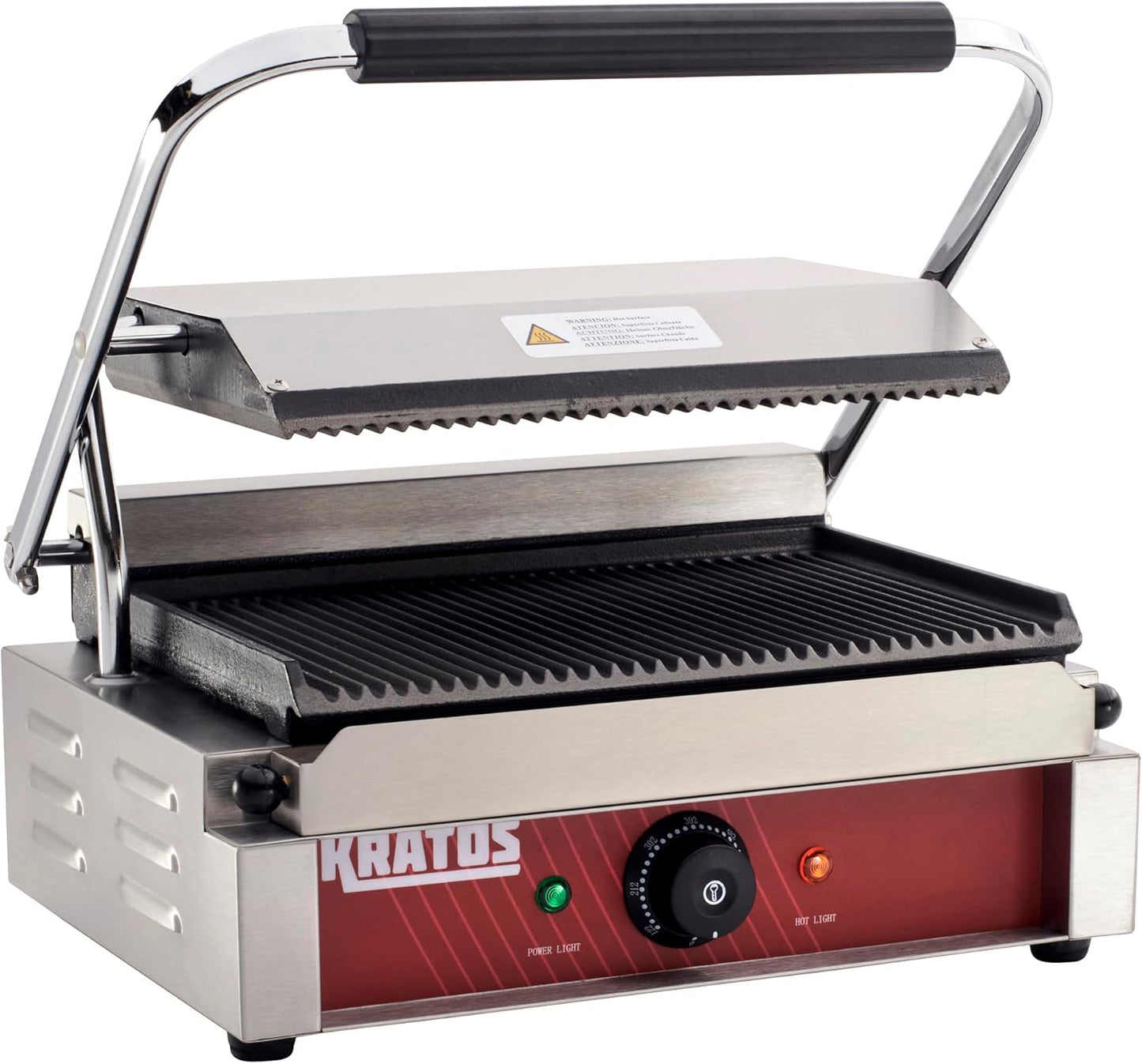 Kratos Commercial Electric Panini Sandwich Grill with Grooved Plates, 14" x 9" Cooking Surface, Commercial Countertop Panini Press, 120V, 1750W (29Y-020)