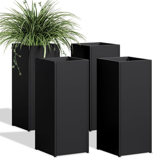Set of 4 Planter Box Outdoor 30" H x 14.4" W x 13.6" D- Tall Planters for Outdoor Patio/Porch, All-Weather with Anti-Dumping Kit, Durable Galvanized Steel, Modern Design for Plants, Flower