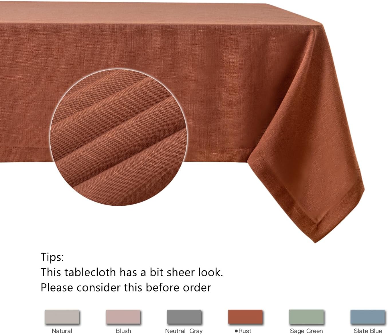 maxmill Lux Faux Linen Tablecloth with Slubby Yarn Textured Weaves Wrinkle Free Soft Table Cloth for Kitchen Dining Tabletop for Fall Harvest Thanksgiving Decorations Rectangle 60 x 84 Inch Rust