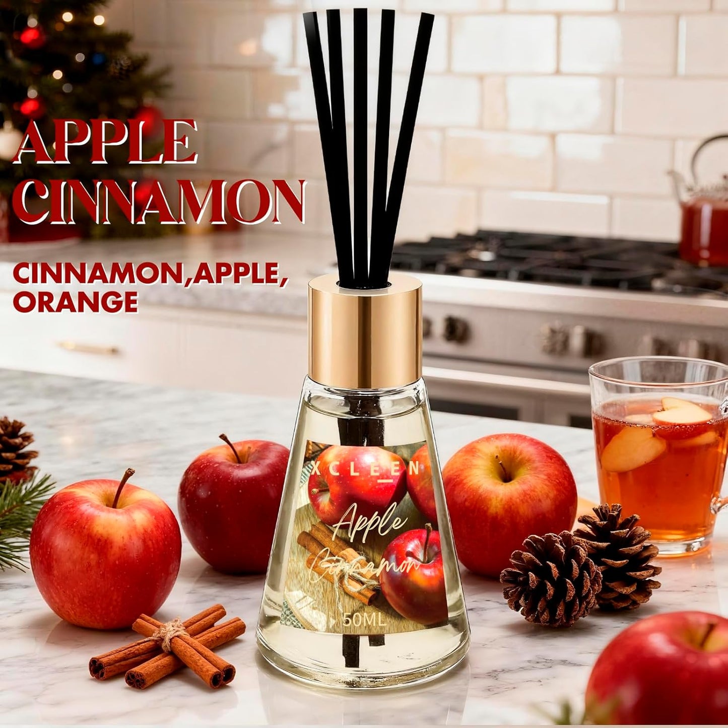 Reed Diffuser Set of 3, Scented Diffuser with Sticks, Gingerbread Joy/Apple Cinnamon/Balsam Cedar, Air Fresheners for Home Bathroom Shelf Decor, Aromatherapy Oil Diffuser Gift Idea, 1.7Oz x 3
