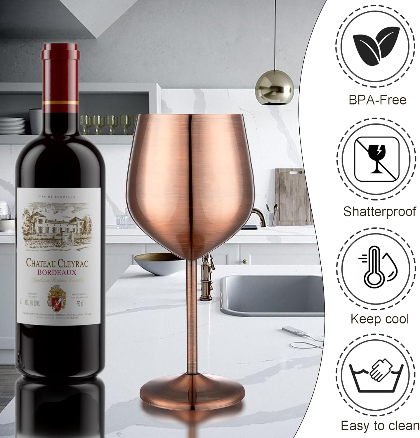 Stainless Steel Wine Glasses Set of 4 Unbreakable Wine Glass 18 oz Unique Metal Wine Goblets for Outdoor, Travel, Camping, Pool, Ideal Gift for Wine Lovers (Red Copper)