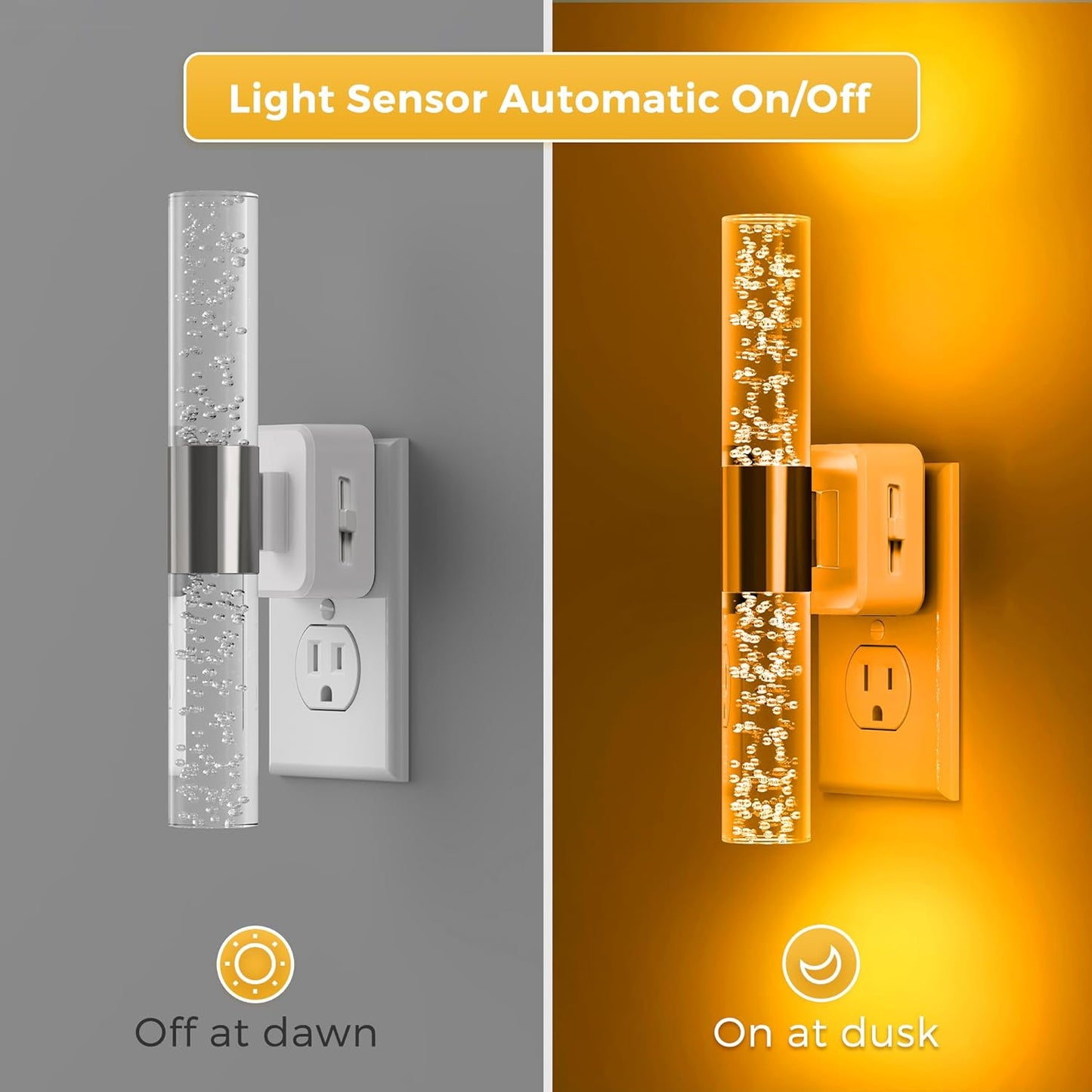 L LOHAS LED Amber Night Light, Bubble Acrylic Night Lights Plug into Wall, 180° Rotating Nightlights, Light Sensor, Yellow Nightlights Dimmable, Sleep Light for Kids Bedroom Bathroom Hallway, 1-Pack