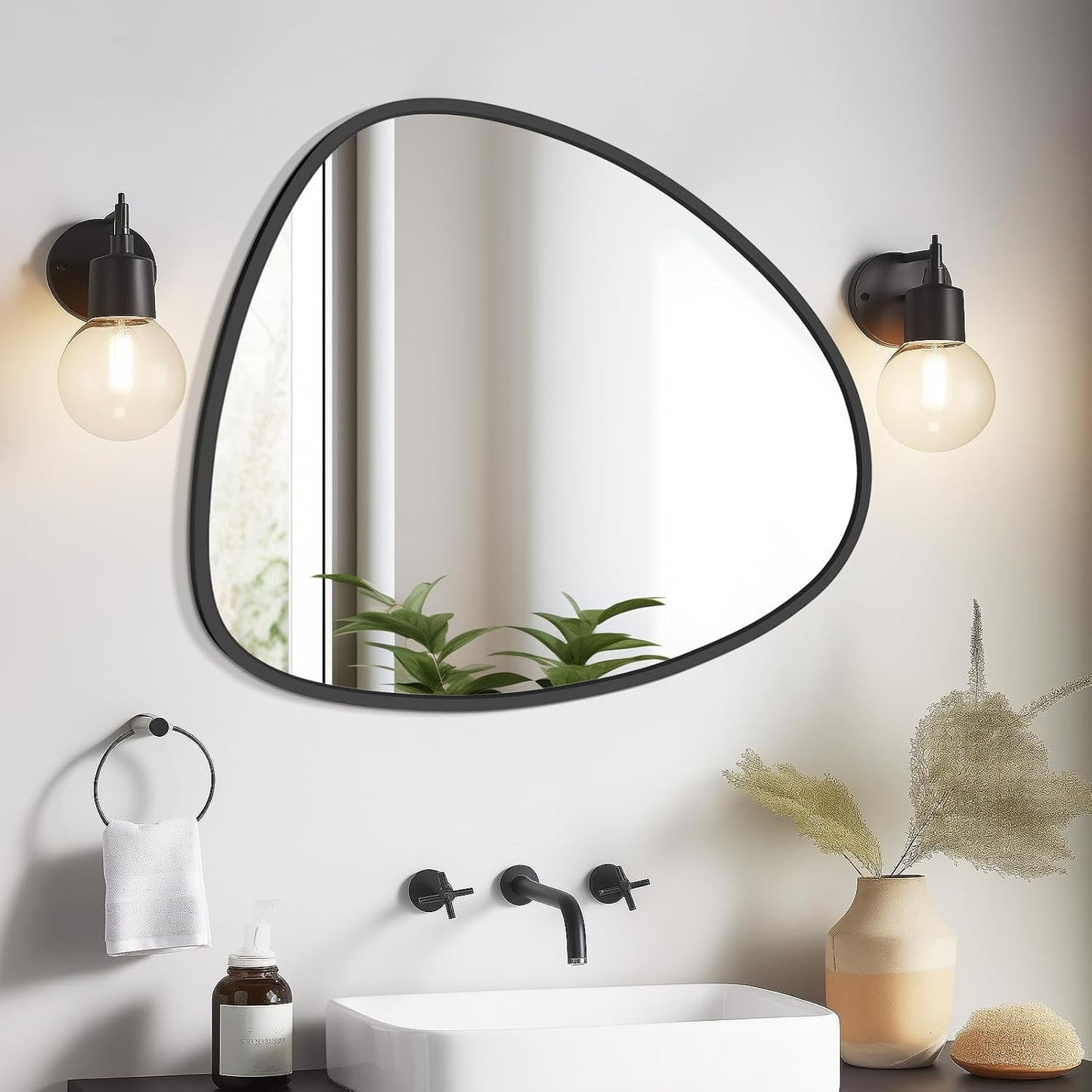 WallBeyond Asymmetrical Mirror, Irregular Wall Mirror, Wall Mirrors Decorative for Bedroom Living Room entryway Hall, Wall Mirror for mid Century Modern Decor 25" H x 20" W, Black