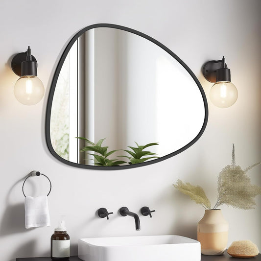 WallBeyond Asymmetrical Mirror, Irregular Wall Mirror, Wall Mirrors Decorative for Bedroom Living Room entryway Hall, Wall Mirror for mid Century Modern Decor 25" H x 20" W, Black
