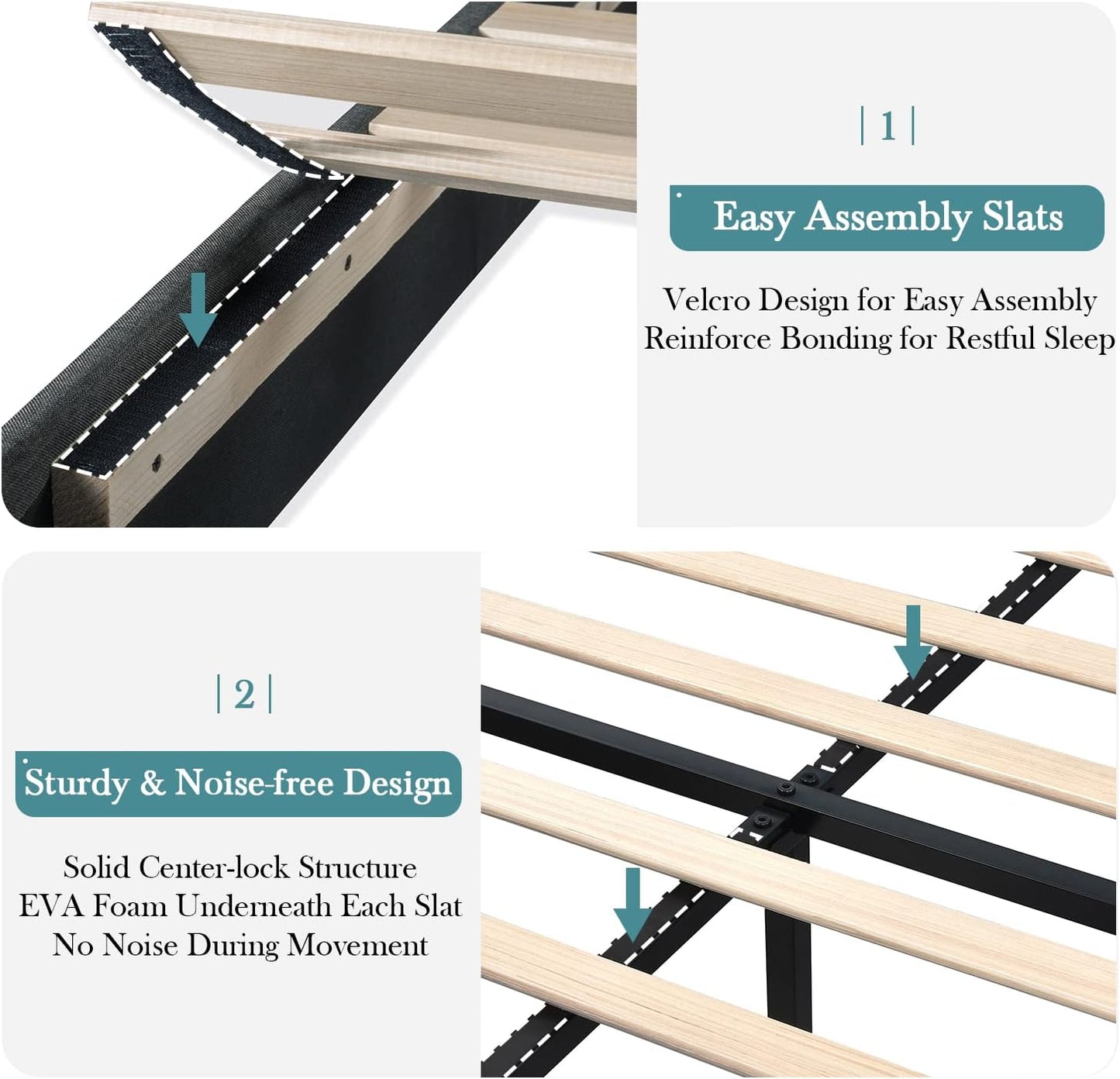 HOOMIC Full Size Upholstered Platform Bed Frame with Modern Geometric Wingback Headboard, Wooden Slats, No Box Spring Needed, Mattress Foundation, Dark Grey
