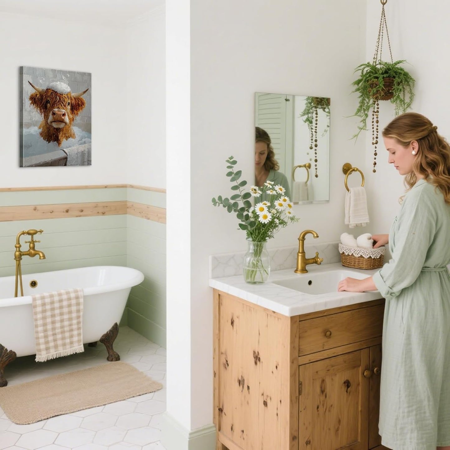 Mistyefly Funny Bathroom Decor Highland Cow Wall Art - Funny Bathroom Signs with Inner Wooden Frame - Animal Posters - Lightweight & Easy Hanging, 12x16 Inches