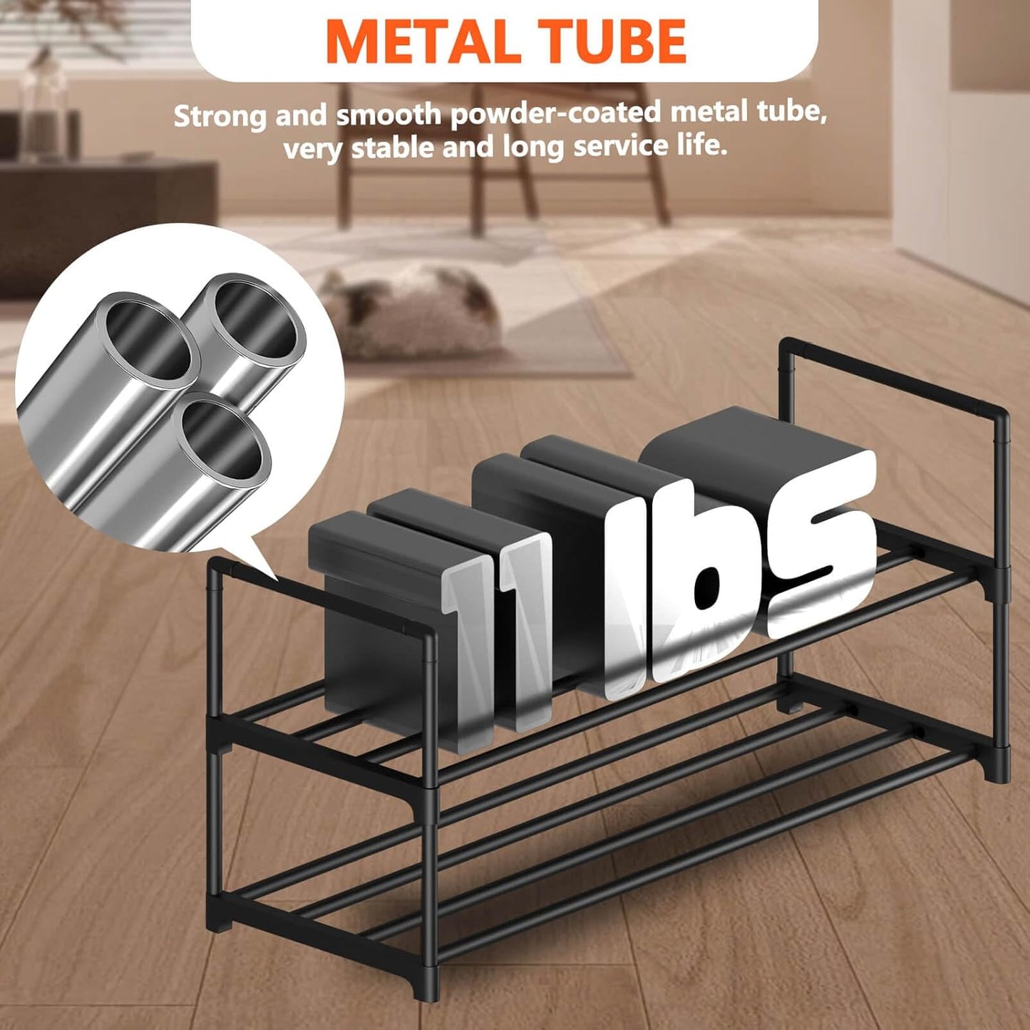 2 Tier Metal Shoe Rack,Adjustable Shoe Shelf Storage Organizer,Stackable Boot & Shoe Storage,for Entryway,Hallway,Closet,Black