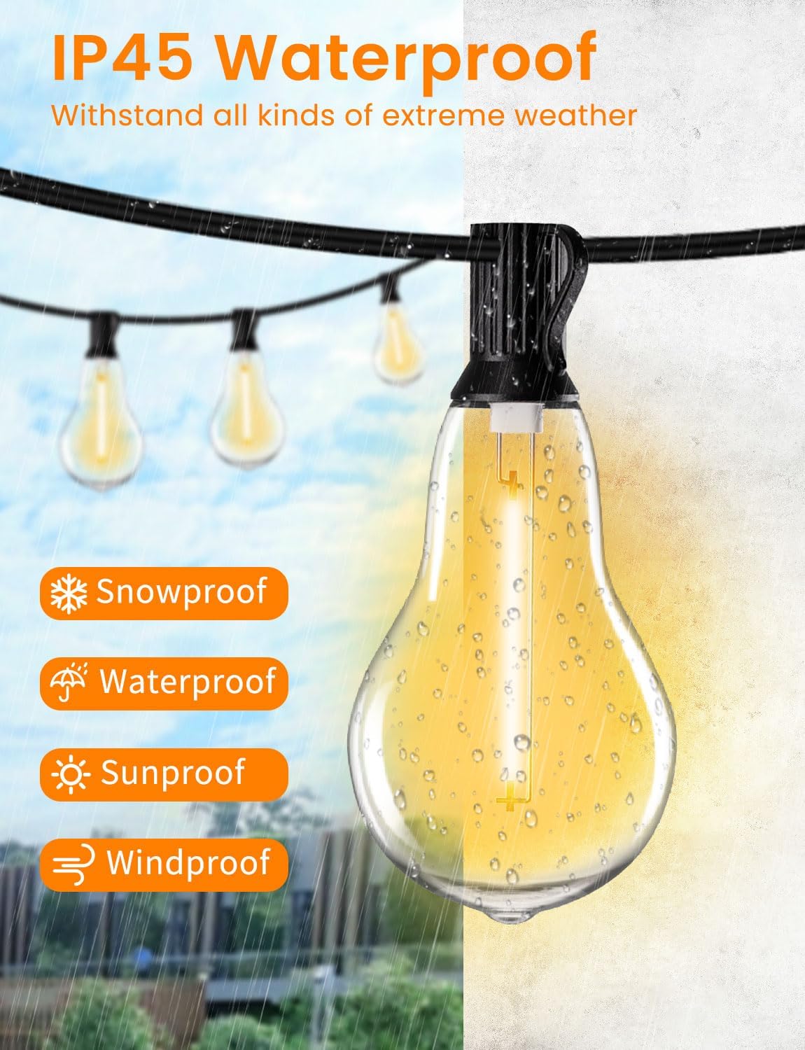 String Lights for Outside 120ft Waterproof with 60+3pcs A39 Shatterproof Edison Bulbs Outdoor String Lights for Patio, Yard, Cafe, Bistro, Market, Warm White 2200k