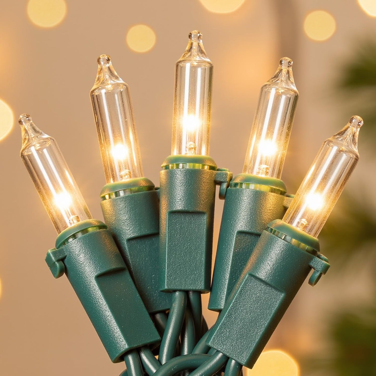 50-Count White Christmas Lights with Green Wire, 13FT Incandescent Bulbs Mini String Lights Connectable for Indoor, Christmas Tree, Outdoor, Classroom, Party, Garland, Xmas