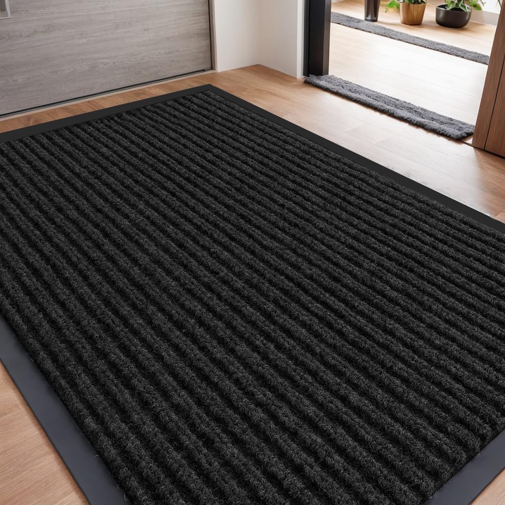 SRDDQLC Door Floor Mat Commercial Grade Large Size Heavy Duty Tough Entry Collection Slip Skid Entrance Mat with Rubber Backing Low Profile (Black, 4x6FT)