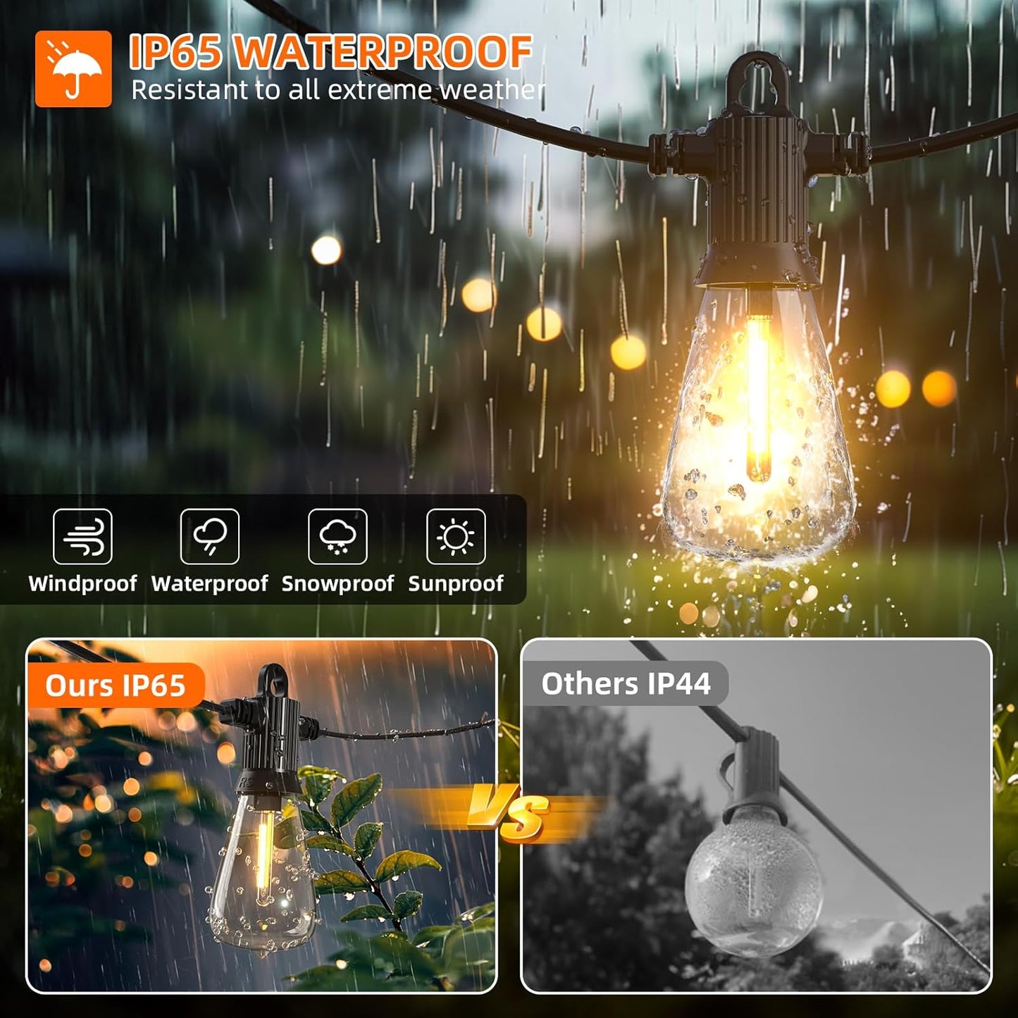 Kawaya 240FT String Lights for Outdoor Patio Waterproof LED Outside Lighting Commercial Grade 120+4 Bulbs Shatterproof Vintage String Lights for Outside Yard Balcony Bistro Porch Gazebo (120FTx2)