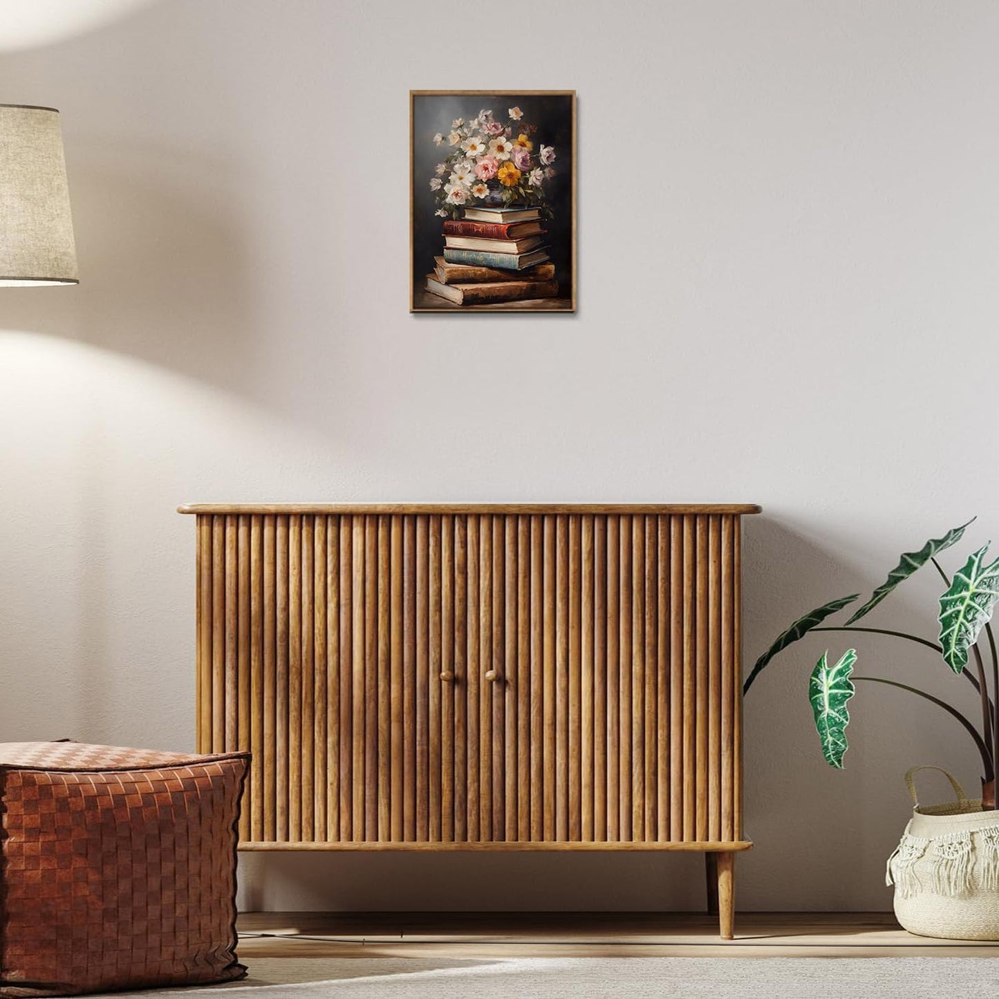 Djmwtb Vintage Framed Wall Art Floral Canvas Wall Art Prints Moody Flower Book Pictures Painting Wall Decor Artwork for Living Room Bedroom Bathroom Office 16x24in