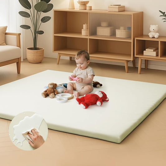 Inaya Baby Play Mat Vegan Leather 50x50”, Waterproof - Wipeable, Soft and Thick Foam Cushioned Floor Mat for Babies and Toddlers, Ideal for Crawling, Tummy Time, Playpen & Diaper Change, Stylish Beige