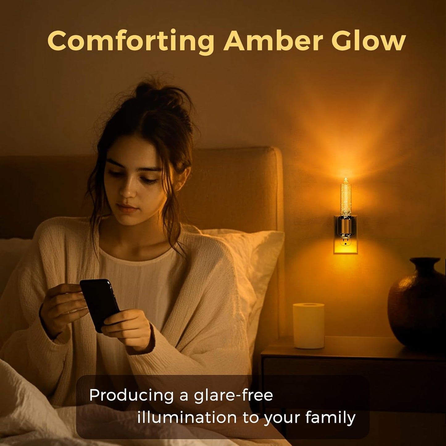 L LOHAS LED Night Light, Amber Candle Night Lights Plug into Wall,2 Pack 0-100 LM Dimmable Nightlight, Plug in Bubble Night Light with Dusk to Dawn Sensor, for Bathroom Hallway