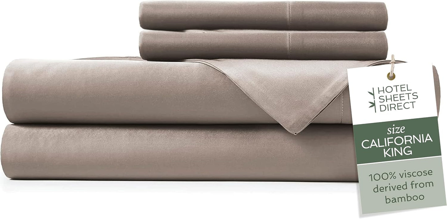 Hotel Sheets Direct 4 Piece Bed Sheet Set California King Size, 100% Viscose Derived from Bamboo Sheets Set with 2 Pillowcases, Cooling & Breathable Luxury Bedding, Moisture-Wicking & Silky Soft, Sand