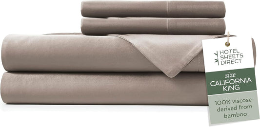 Hotel Sheets Direct 4 Piece Bed Sheet Set California King Size, 100% Viscose Derived from Bamboo Sheets Set with 2 Pillowcases, Cooling & Breathable Luxury Bedding, Moisture-Wicking & Silky Soft, Sand