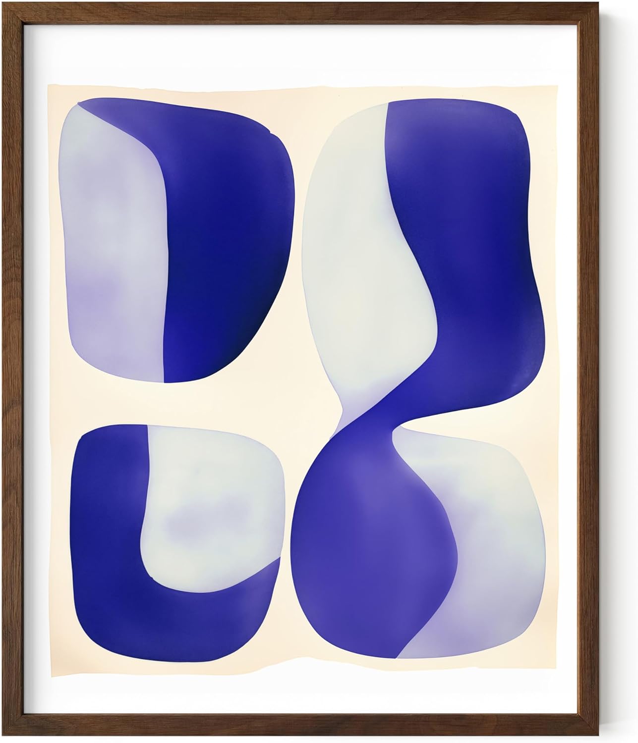 HAUS AND HUES Modern Abstract Wall Art - Blue and Green Living Room Art, Modern Artwork for Walls, Minimalist Picture for Living Room(Blue Tribal Shapes 2, Walnut Frame, 16x20)