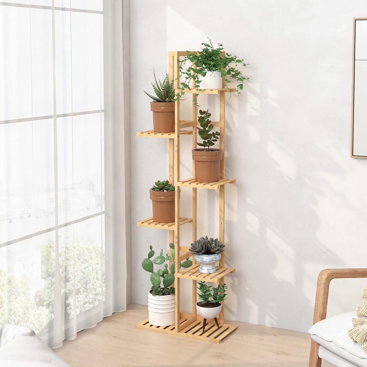 Laiensia Bamboo Plant Stand Rack 6 Tier,Multiple Stand Holder Shelf Rack, Indoor&Outdoor Planter Display Shelves for Patio Garden, Living Room, Corner Balcony and Bedroom,Wood Color
